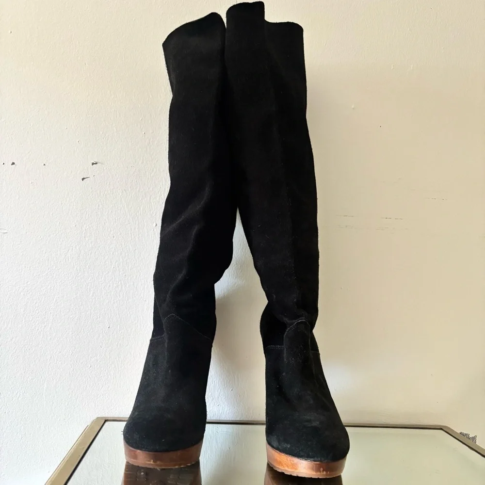 Michael Kors Tall Suede Sz 8.5 Platform Wooden Heel Women's Boots